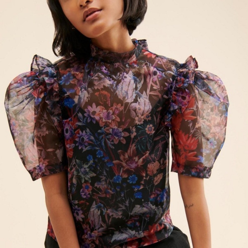 Anthropologie Puff-Sleeved Organza Blouse